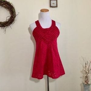 Free People Red Crochet Halter Top Sz Large